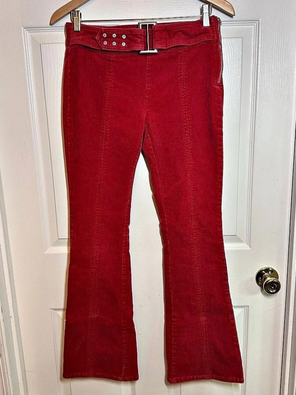 Forever 21 Corduroy Flare Pants Women's L Mid-Rise Burnt Orange Fall Boho Retro